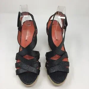 Via Spiga Black Strappy Espadrille Wedges size 8