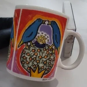 Vibrant Colorful Birds Art Mug By Artist Keiko Shino