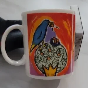 Vibrant Colorful Birds Art Mug by Artist Keiko Shino