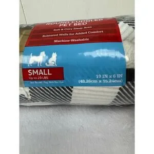 Vibrant Life Round Cuddler Small Dog / Cat Bed Black And White Plaid 19"x6" NIB