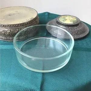 Victorian 1950s Metal Mirror Powder‎ Box Glass Interior Trinket Vanity Je…