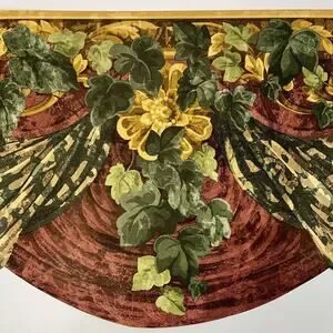 Victorian Gold Ivy Swag Drapery Moulding Burgundy Sculptured Wallpaper Border