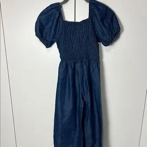 Vince Camuto Blue Ruched Romper Jumpsuit With Puff Sleeves Size 7