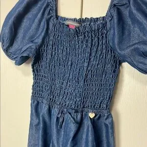 Vince Camuto Blue Ruched Romper Jumpsuit with Puff Sleeves size 7
