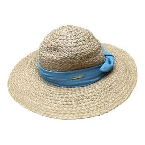 Vince Camuto Tan Straw Sun Hat With Blue Ribbon Size S/M