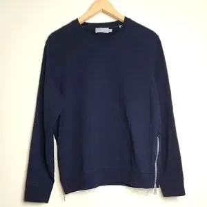 Vince Men's Dark Blue Crewneck Sweater with Zipper