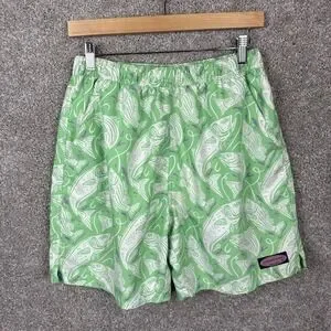 Vineyard Vines Swim Trunks Mens Small Green Fish Print Logo Lined Pockets