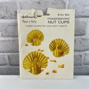 Vintage 1960’s Hallmark Plans-a-Party Thanksgiving Nut Cups Craft 6 Pieces Gold