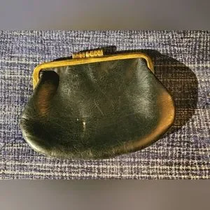 Vintage 1960s Genuine Leather Black Coin Purse Classy Mad Men Craftmanship