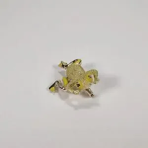Vintage 1970's Wiggly Leg Yellow Rhinestone And Enamel Frog Brooch
