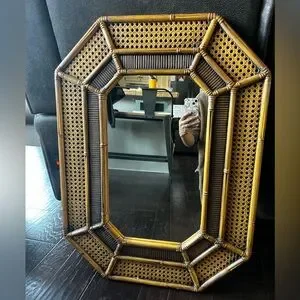 VINTAGE 1970s BURWOOD Faux Bamboo Hexagonal Mirror With Canning
