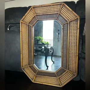 VINTAGE 1970s BURWOOD Faux Bamboo Hexagonal Mirror with canning