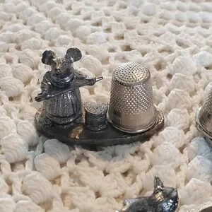 Vintage 1979 Metzke Pewter Magnetic Thimble Holders Mouse Rabbit Cat Lot Of 3