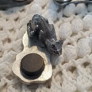 Vintage 1979 Metzke Pewter Magnetic Thimble Holders Mouse Rabbit Cat Lot Of 3