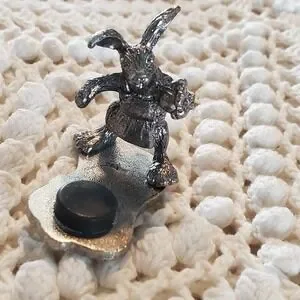 Vintage 1979 Metzke Pewter Magnetic Thimble Holders Mouse Rabbit Cat Lot Of 3