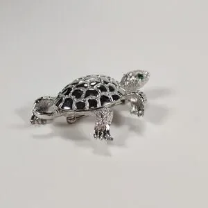 Vintage 1980's Silver Tone Monet Turtle Brooch