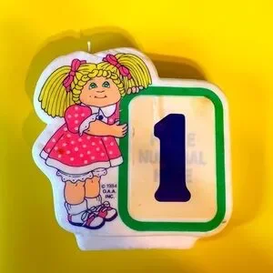 Vintage 1984 blonde Cabbage Patch doll first birthday candle