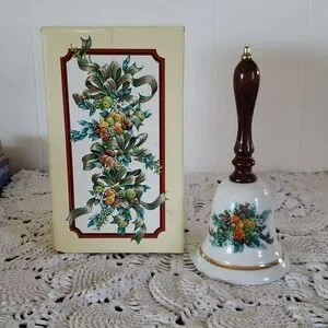 Vintage 1985 Avon Collectible Porcelain Christmas Bell with Wood Handle