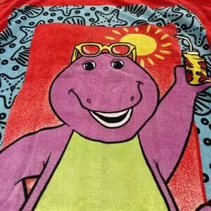 Vintage 1998 Barney The Dinosaur Beach Towel Jay Franco & Sons Summer Fun 90s