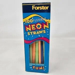 VINTAGE 1998 DIAMOND FORSTER 100 FLEXIBLE NEON PLASTIC STRAWS PARTY NOS BENDY