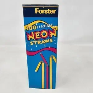 VINTAGE 1998 DIAMOND FORSTER 100 FLEXIBLE NEON PLASTIC STRAWS PARTY NOS BENDY