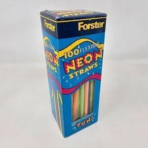 VINTAGE 1998 DIAMOND FORSTER 100 FLEXIBLE NEON PLASTIC STRAWS PARTY NOS BENDY