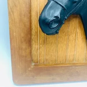 Vintage 3D Black Metal Horse Head Wall Plaque On Wood Panel – Equestrian Decor
