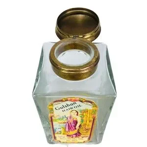 Vintage 40s 50s Gulshan Hair Oil Square Glass Bottle Brass Flip Top Lid