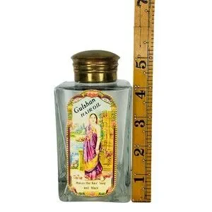 Vintage 40s 50s Gulshan Hair Oil Square Glass Bottle Brass Flip Top Lid