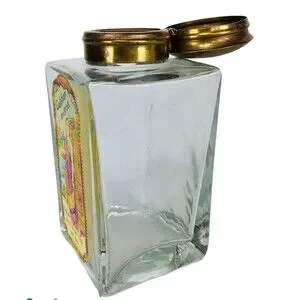 Vintage 40s 50s Gulshan Hair Oil Square Glass Bottle Brass Flip Top Lid