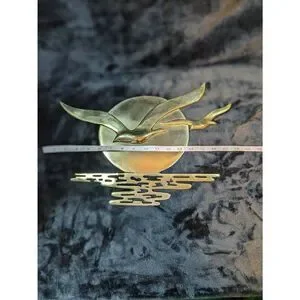 Vintage 50s Solid Brass Seagulls With Ocean Sunset Background