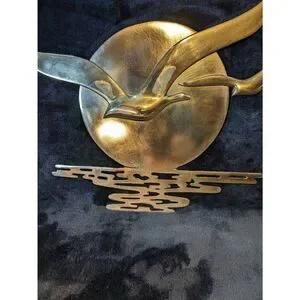 Vintage 50s Solid Brass Seagulls With Ocean Sunset Background