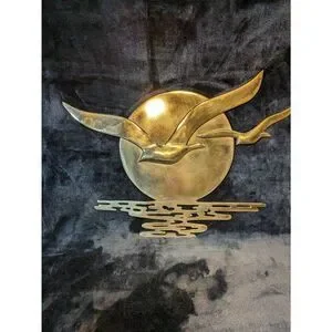 Vintage 50s Solid brass seagulls with Ocean sunset background