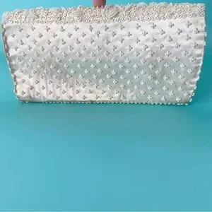 Vintage 60s Cream Beaded Clutch Purse Wristlet Wallet