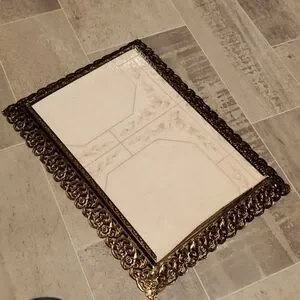 Vintage 70's Gold Detailed Mirror Tray
