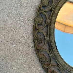Vintage 70s Boho Oval Mirror Faux Metal Wall Hanging Home Decor