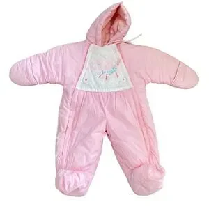 Vintage 80s 90s TidyKins Pink Elephant Pink Snowsuit