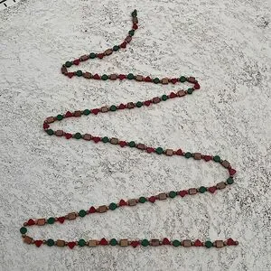 Vintage 9’2” Beaded Garland Red Green & Natural Wood