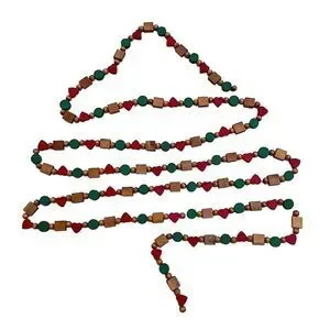 Vintage 9’2” Beaded Garland Red Green & Natural Wood