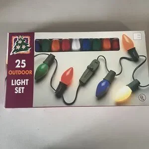 Vintage 90s 25 Light Outdoor Multi Ceramic Christmas C9 Bulb Strand Set