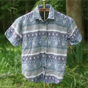 Vintage 90s Little Angels Boy’s Blue Grey Button Up Shirt
