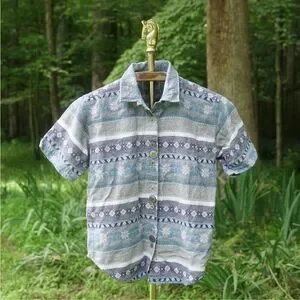 Vintage 90s Little Angels Boy’s Blue Grey Button Up Shirt