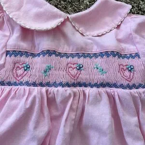 Vintage Allison Ann Baby Girl Embroidered Pink Hear Shortsleeve Romper 18M