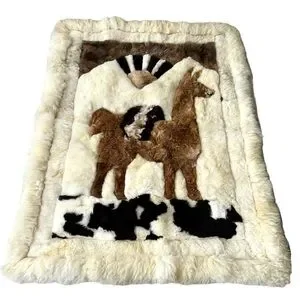 Vintage Alpaca Llama Fur Handmade Area Rug Wall Hanging Decor Peruvian 65” X 50”