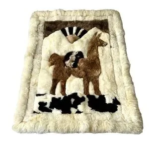 Vintage Alpaca Llama Fur Handmade Area Rug Wall Hanging Decor Peruvian 65” X 50”