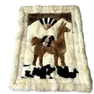 Vintage Alpaca Llama Fur Handmade Area Rug Wall Hanging Decor Peruvian 65” x 50”
