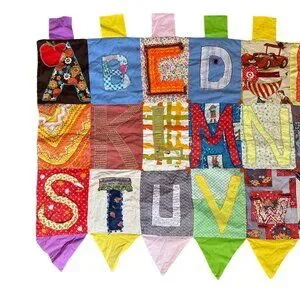 Vintage Alphabet Quilted Folk Art Patchwork Handmade 73"x40" One Of A KInd Wall