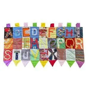 Vintage Alphabet Quilted Folk Art Patchwork Handmade 73"x40" One of a KInd Wall