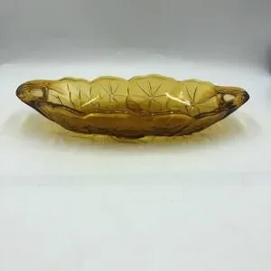 Vintage Amber Glass Oval Bowl Dish Sunflower