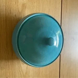 Vintage American Made Handmade Teal Blue Casserole Pottery Dish 9" With Lid